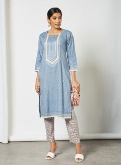 Stylish All Over Printed Round Neck Three Quarter Sleeve Kurta Multicolour