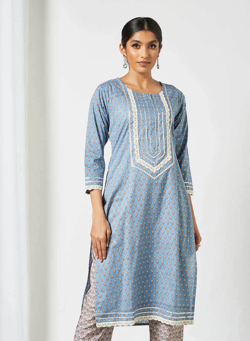 Zyna Fashion - Stylish All Over Printed Round Neck Three Quarter Sleeve Kurta Multicolour - Image 1