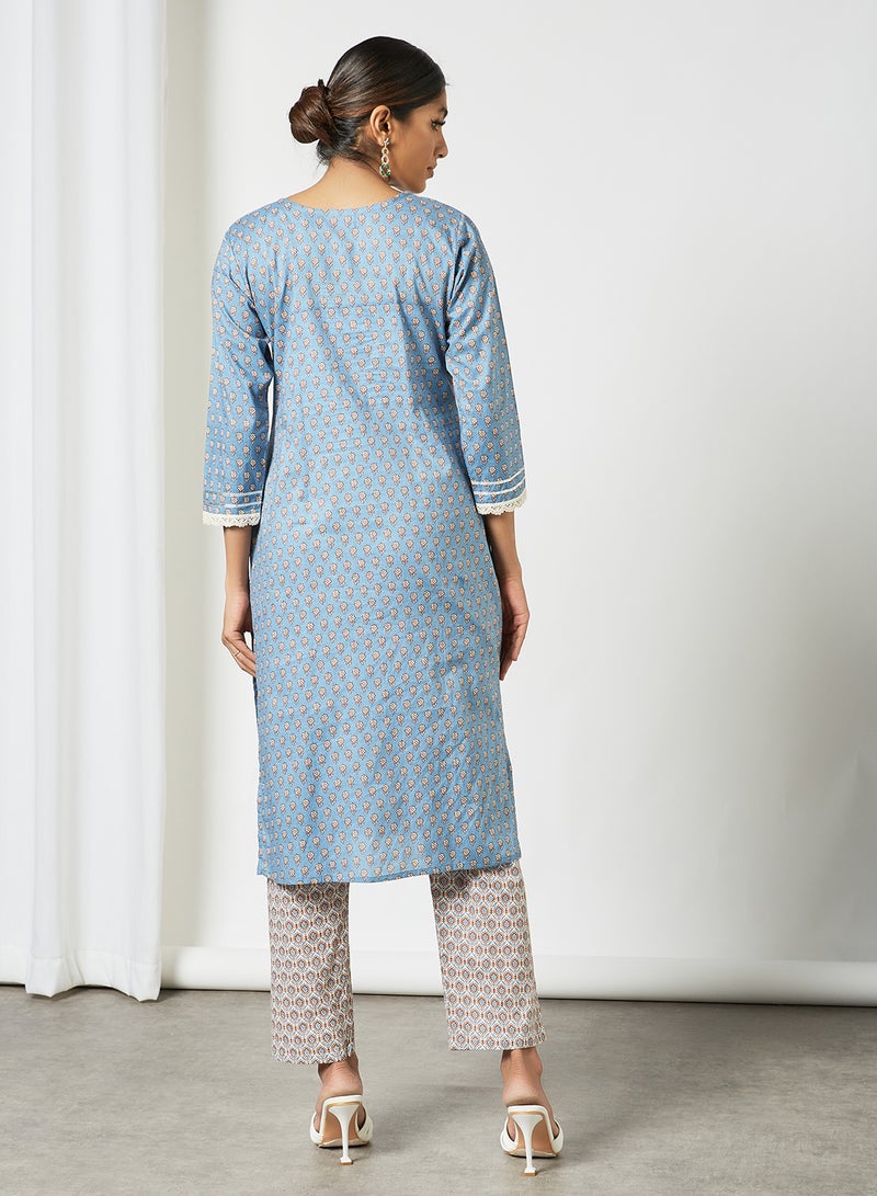 Zyna Fashion - Stylish All Over Printed Round Neck Three Quarter Sleeve Kurta Multicolour - Image 1
