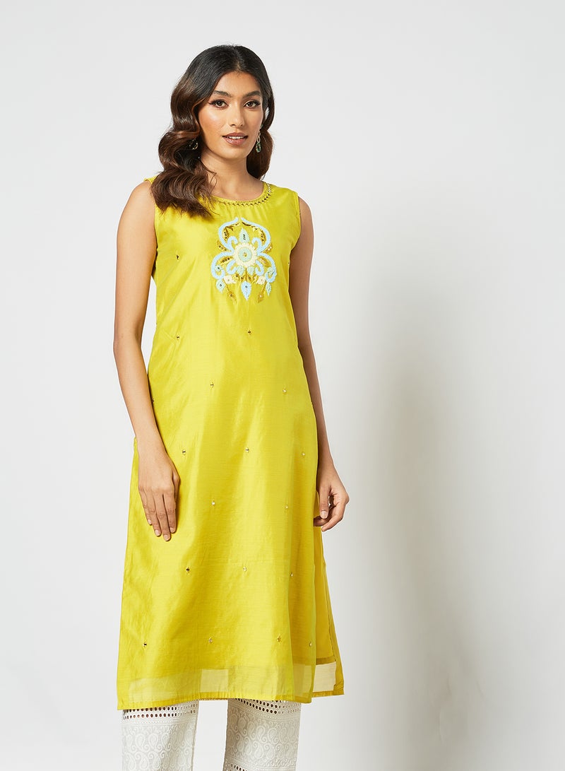 Zyna Fashion - Hand Embellished Sleeveless Mid Length Kurta Yellow - Image 1