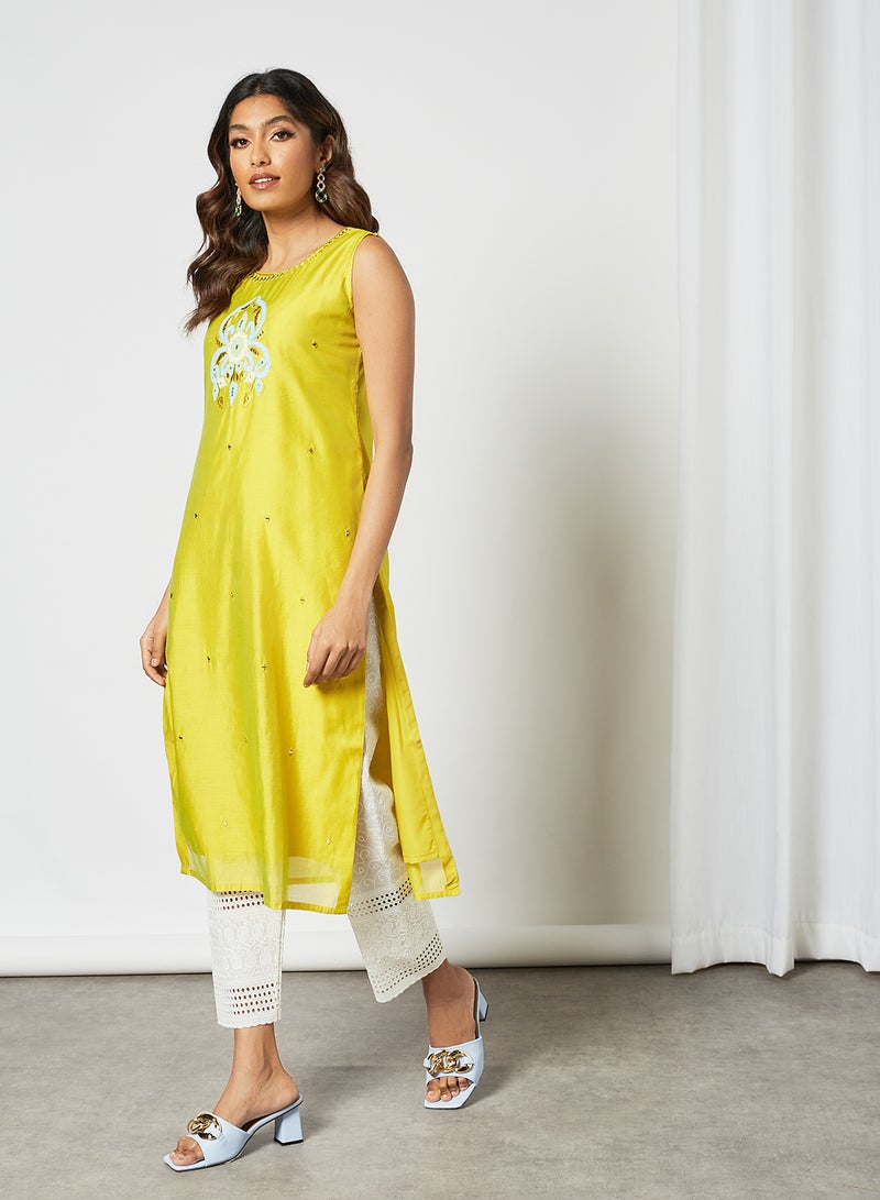 Zyna Fashion - Hand Embellished Sleeveless Mid Length Kurta Yellow - Image 1