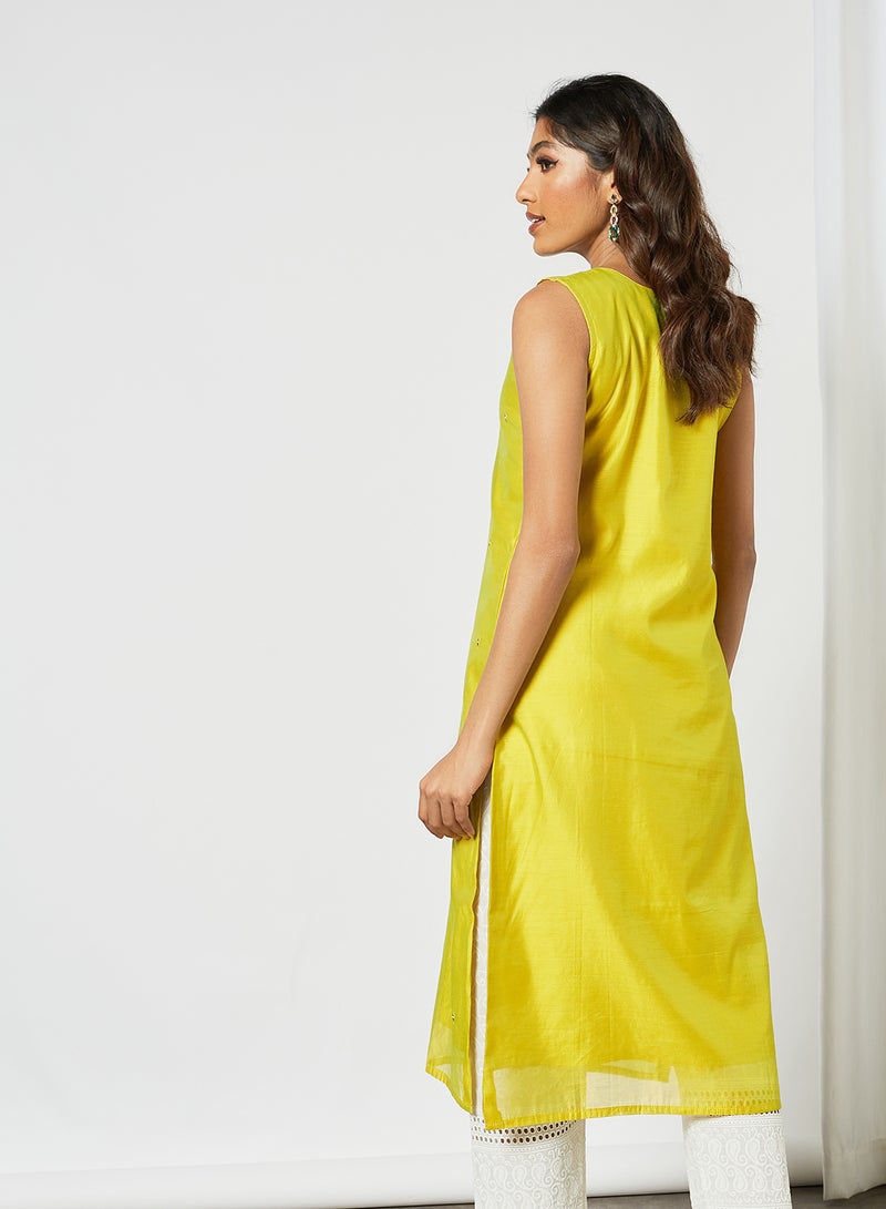 Zyna Fashion - Hand Embellished Sleeveless Mid Length Kurta Yellow - Image 1