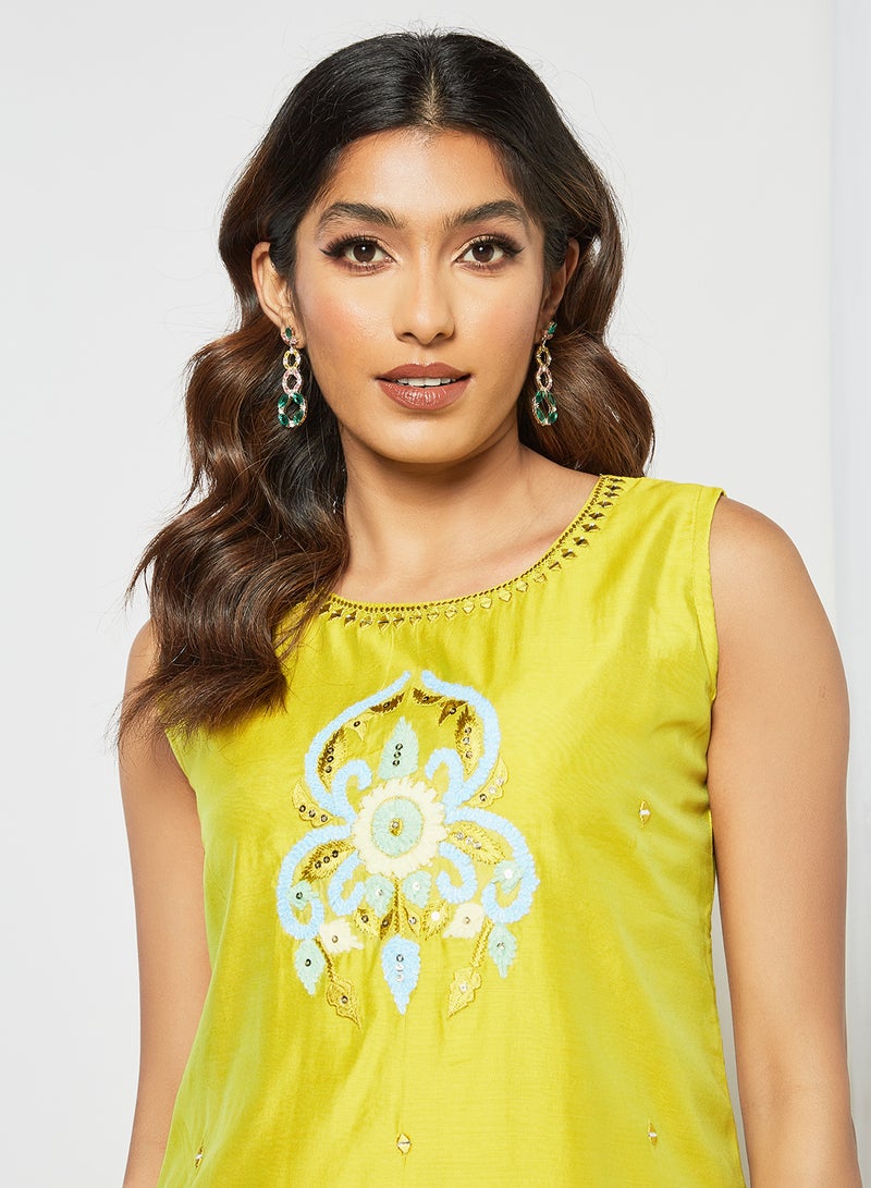 Zyna Fashion - Hand Embellished Sleeveless Mid Length Kurta Yellow - Image 1