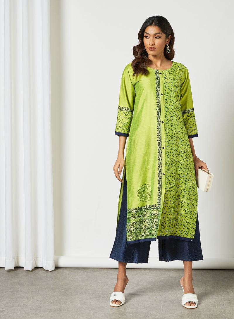 Zyna Fashion - Stylish Round Neck Three Quarter Sleeve Kurta Green - Image 1