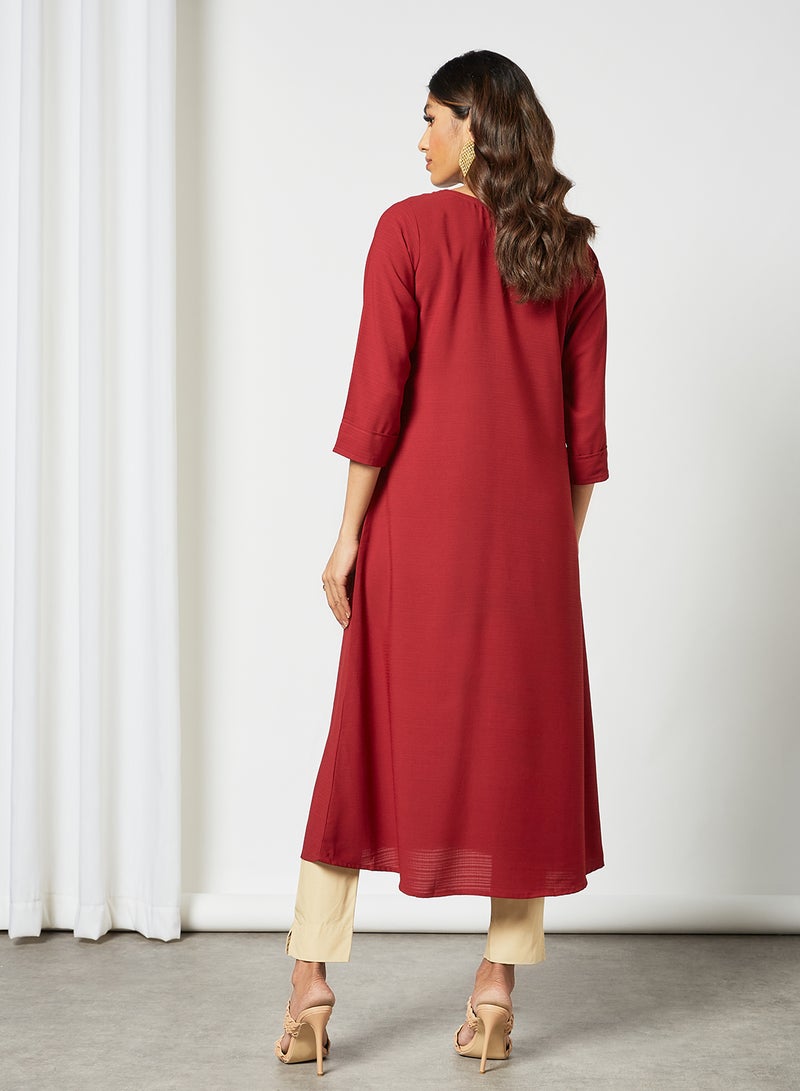 Zyna Fashion - Trendy Embroidered Handwork Mid Length Kurti Red - Image 1