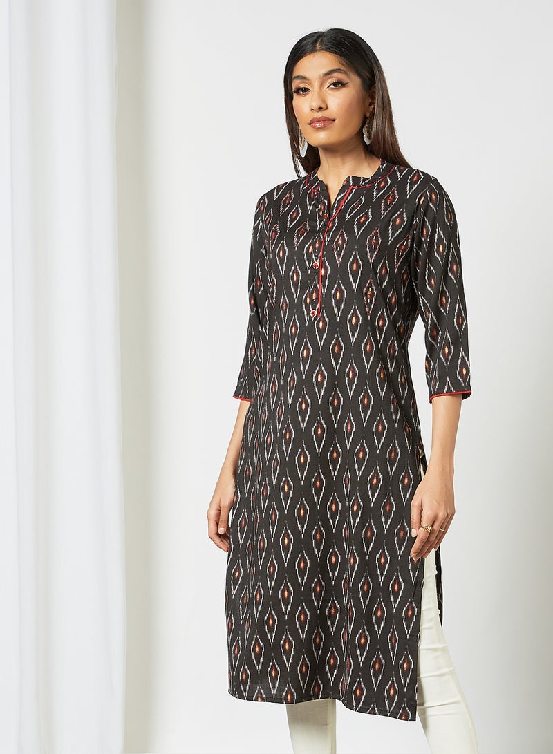Zyna Fashion - Printed Ethnic Mandarin Neck Mid Length Kurta Black - Image 1