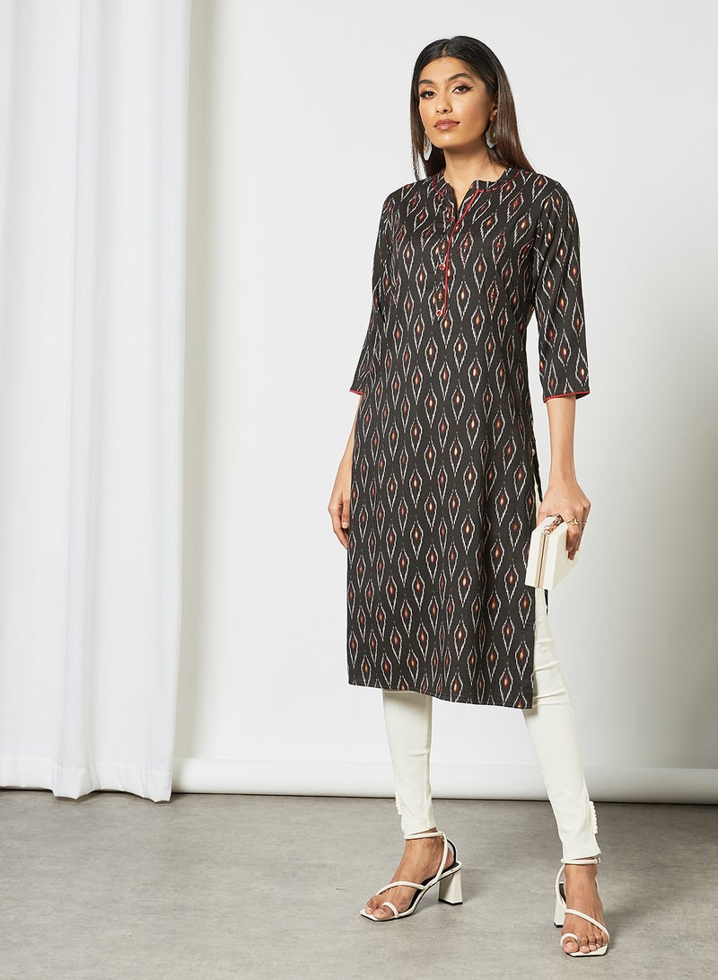 Zyna Fashion - Printed Ethnic Mandarin Neck Mid Length Kurta Black - Image 1
