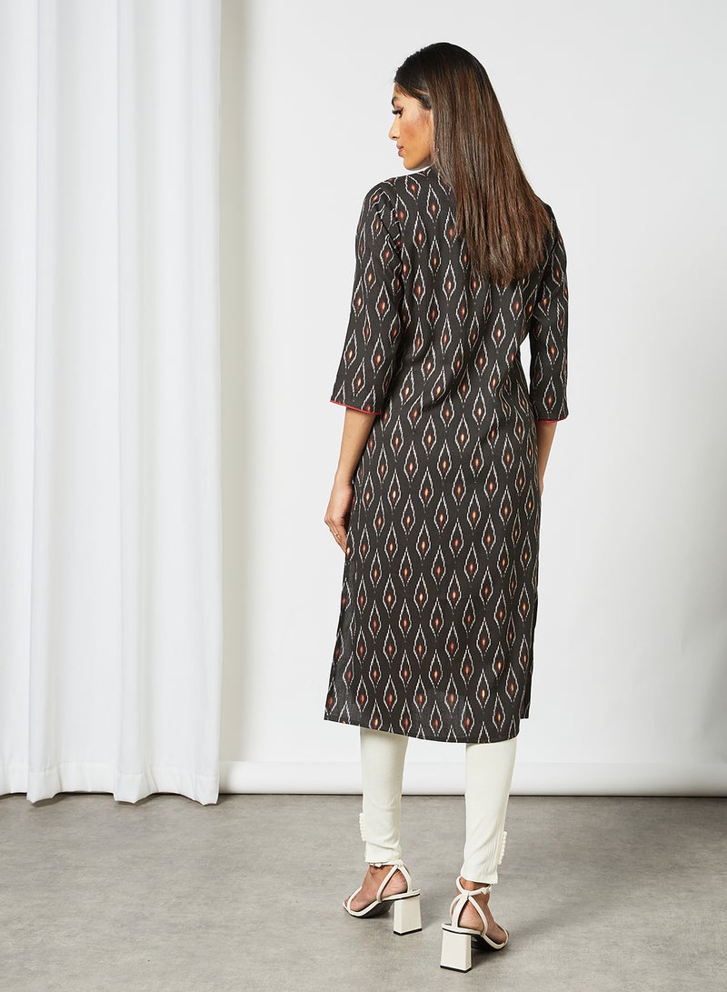 Zyna Fashion - Printed Ethnic Mandarin Neck Mid Length Kurta Black - Image 1
