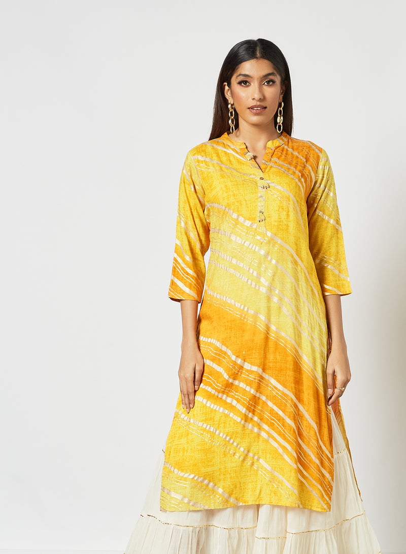 Zyna Fashion - Ethnic Striped Printed Mandarin Neck Mid Length Kurta Multicolour - Image 1