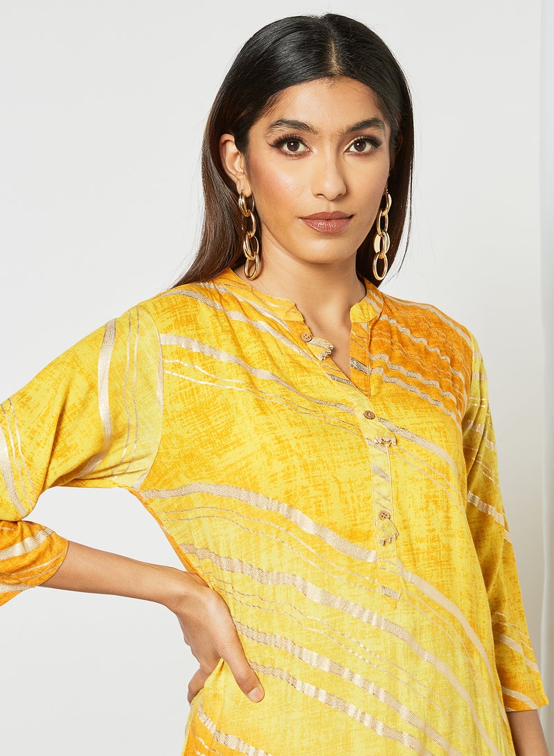 Zyna Fashion - Ethnic Striped Printed Mandarin Neck Mid Length Kurta Multicolour - Image 1