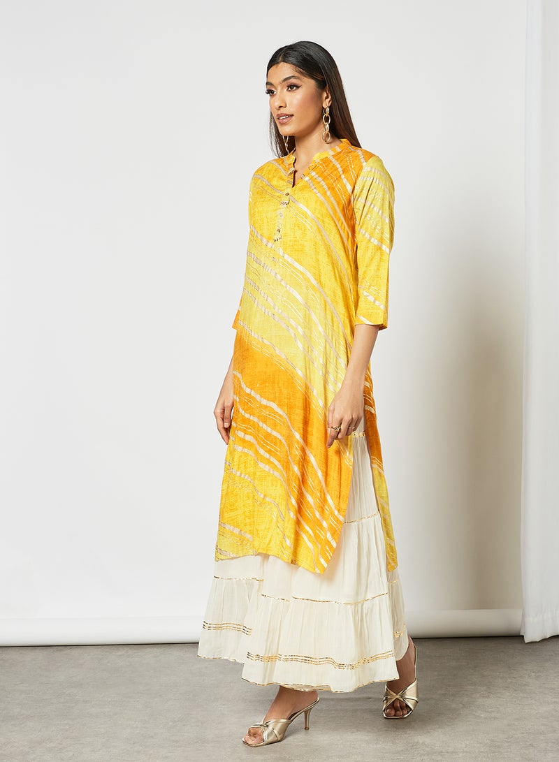Zyna Fashion - Ethnic Striped Printed Mandarin Neck Mid Length Kurta Multicolour - Image 1