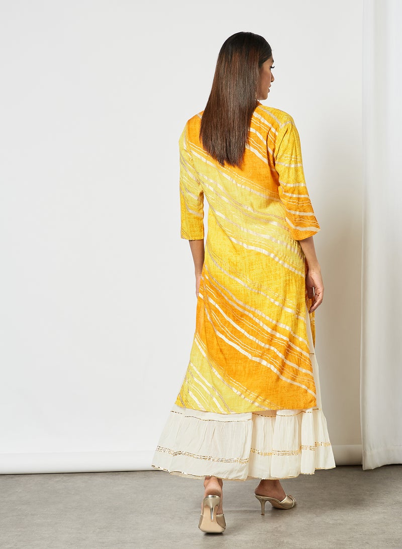 Zyna Fashion - Ethnic Striped Printed Mandarin Neck Mid Length Kurta Multicolour - Image 1
