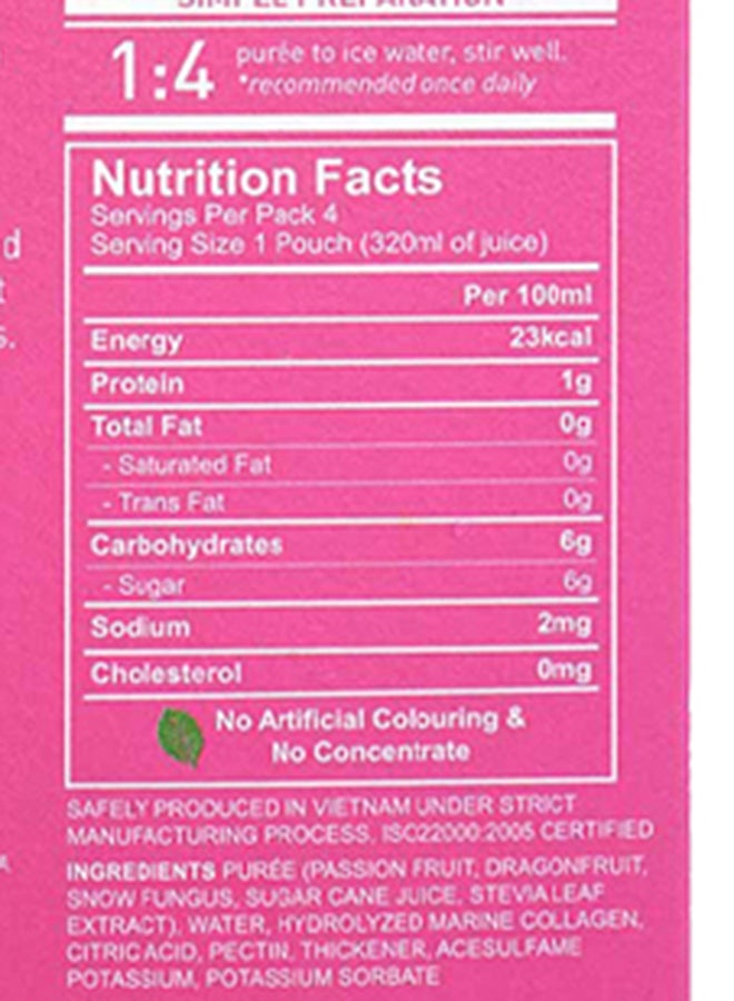 Doki Doki - Glow Collagen Juice Passion Dragonfruit Snow Fungus 240grams Pack of 4 - Image 1