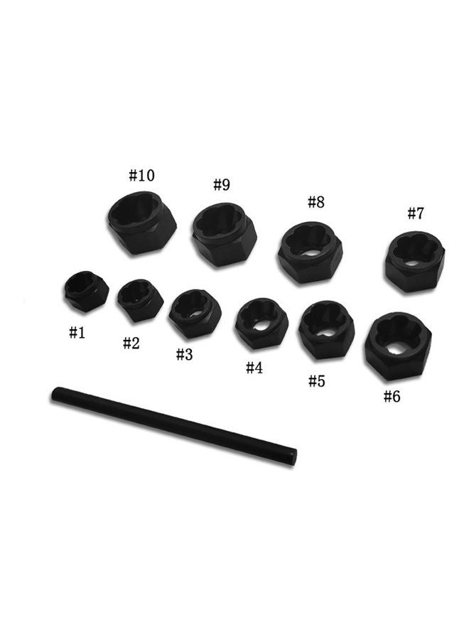11-Piece Short Type Damaged Nut Bolt Remove Tool Set Black 15.00x2.00x10.00cm  - Image 1