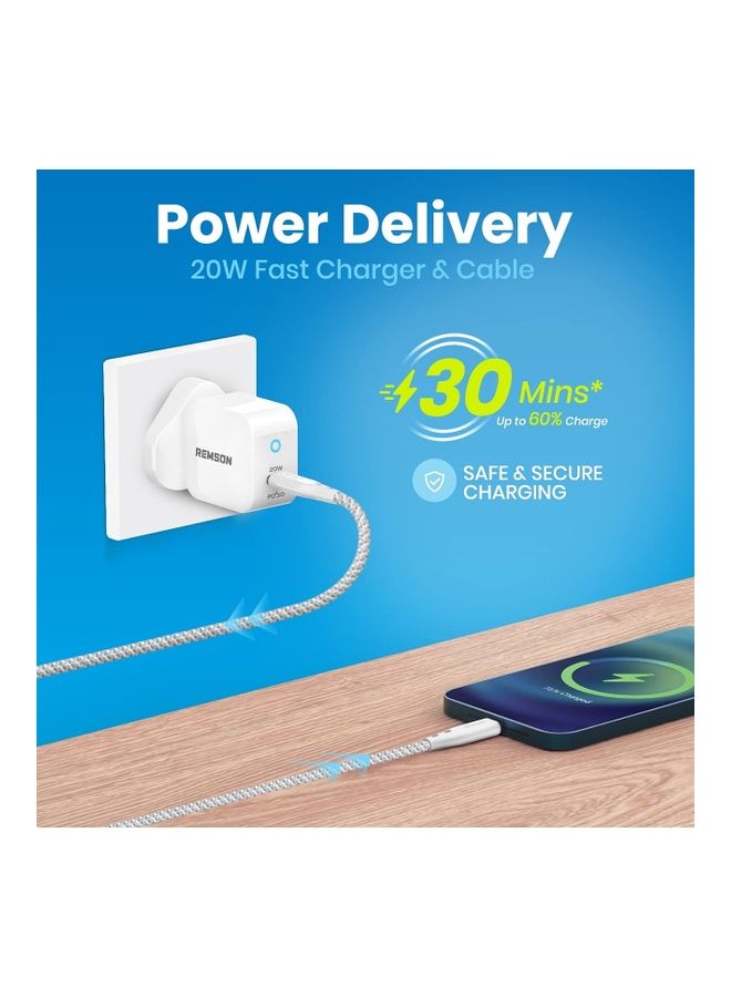 Remson - PD Duo Pack USB-C Power Adapter Fast Charger With MFI USB-C To Lightning Cable White - Image 1