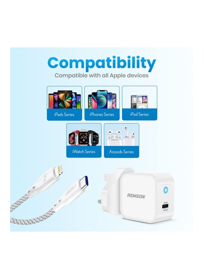Remson - PD Duo Pack USB-C Power Adapter Fast Charger With MFI USB-C To Lightning Cable White - Image 1