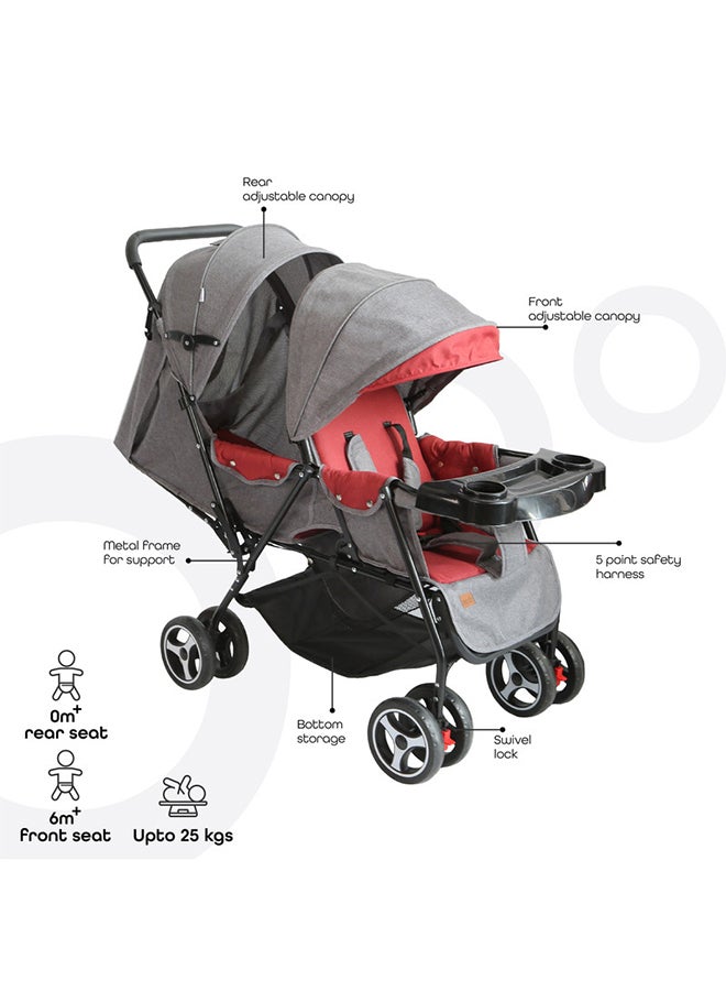 Comfortable Twin Baby Stroller With Safety Harness And Removable Front Seat