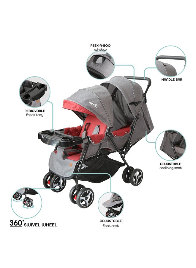 Comfortable Twin Baby Stroller With Safety Harness And Removable Front Seat
