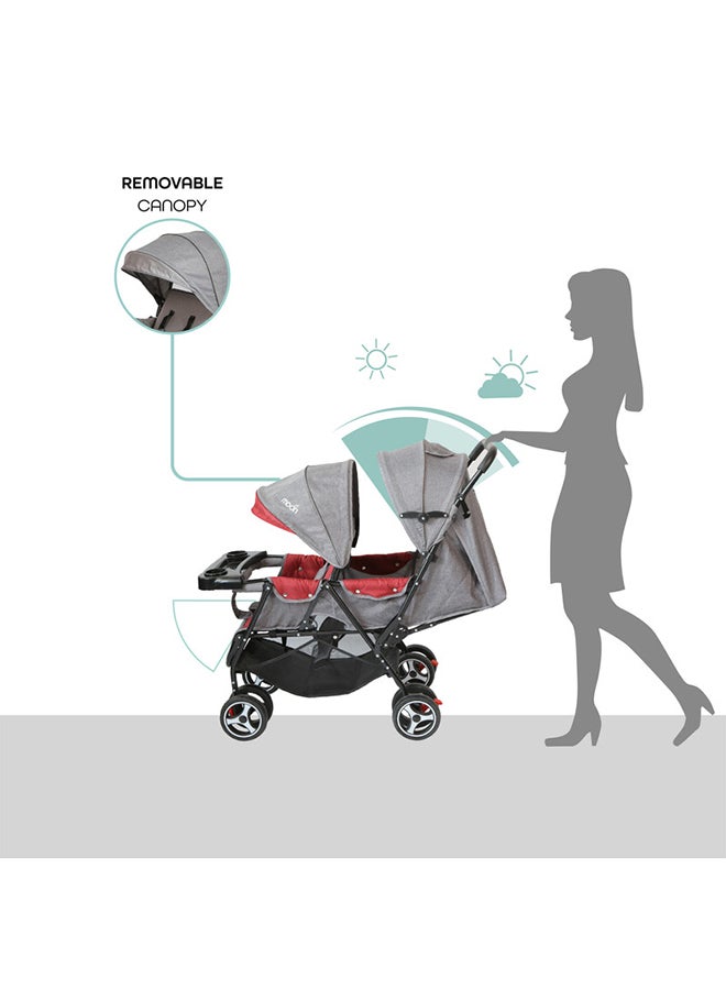 Comfortable Twin Baby Stroller With Safety Harness And Removable Front Seat