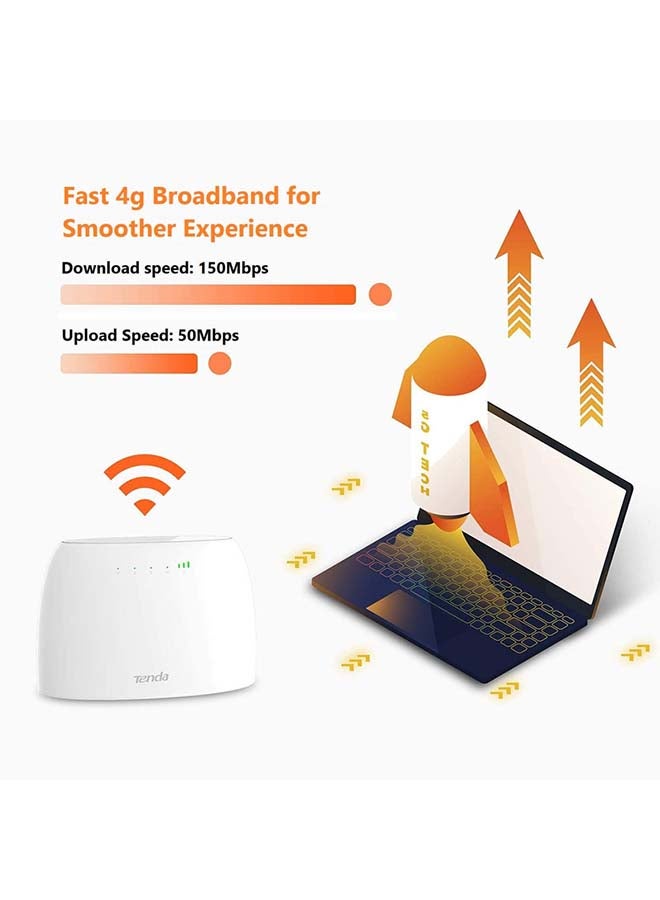 Tenda - 3G/4G LTE N300 Wi-Fi Router, Parental Control, Connects Up to 32 Devices - 4G03 White - Image 1