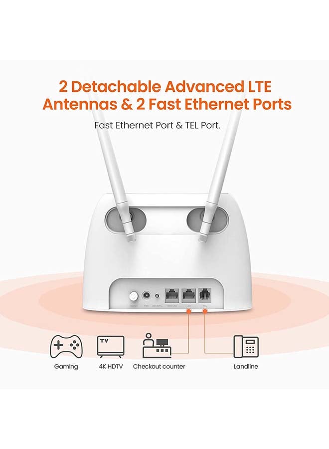 تيندا راوتر جيجابت واي فاي فولتي N300 بتقنية 4G، مزود بتحكم الوالدين، ويتصل بما يصل إلى 32 جهازاً - 4G06 أبيض - Image 3
