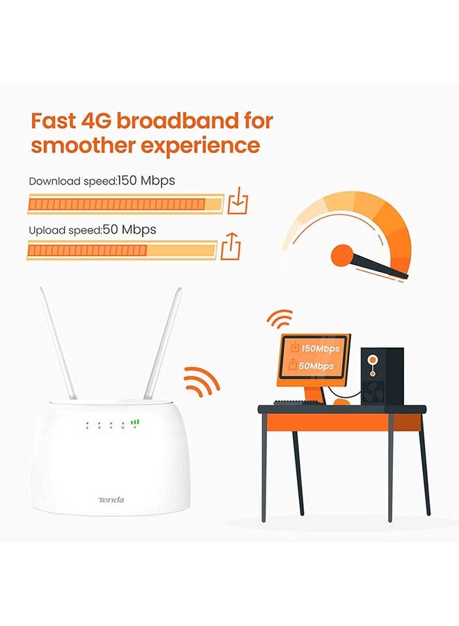 تيندا راوتر جيجابت واي فاي فولتي N300 بتقنية 4G، مزود بتحكم الوالدين، ويتصل بما يصل إلى 32 جهازاً - 4G06 أبيض - Image 4
