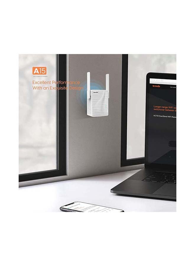Tenda - AC750 Dual Band WiFi Range Extender Covers Up to 1200 Sq.ft and 20 Devices - A15 White - Image 1