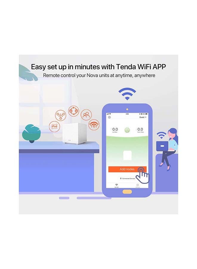 تيندا 2 Pack Nova Tri-band Mesh WiFi AC2100 System (MW12) -Up to 4000 sq.ft. Whole Home Coverage, Replaces WiFi Router and Extender, Gigabit Mesh Router, Parental Controls, Easy setup White  - Image 4