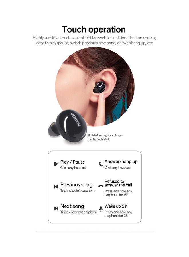 NOKIA - Portable BT Wireless Mini Sports Earbuds In-Ear Black - Image 1