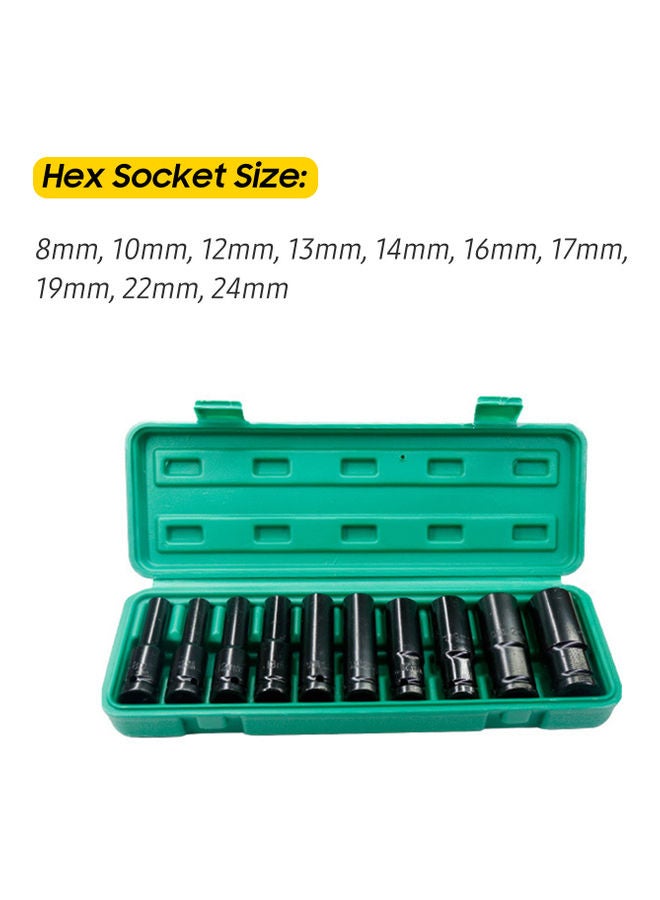 Generic - 10-Piece Hex Impact Socket Set Black 30.50x5.50x11.00cm - Image 1