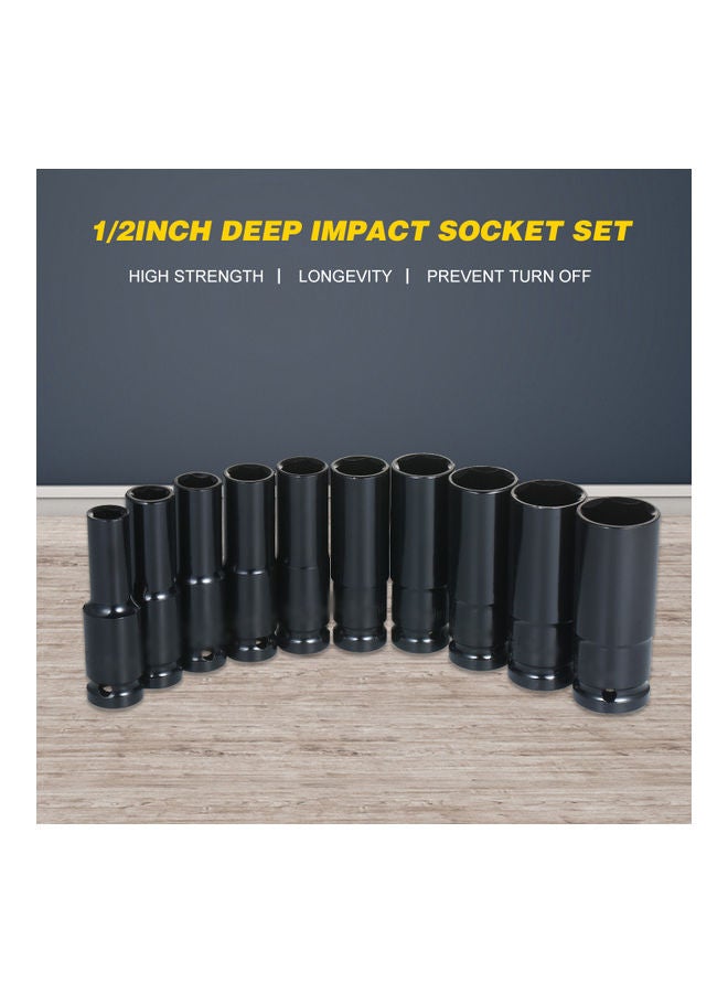 Generic - 10-Piece Hex Impact Socket Set Black 30.50x5.50x11.00cm - Image 1
