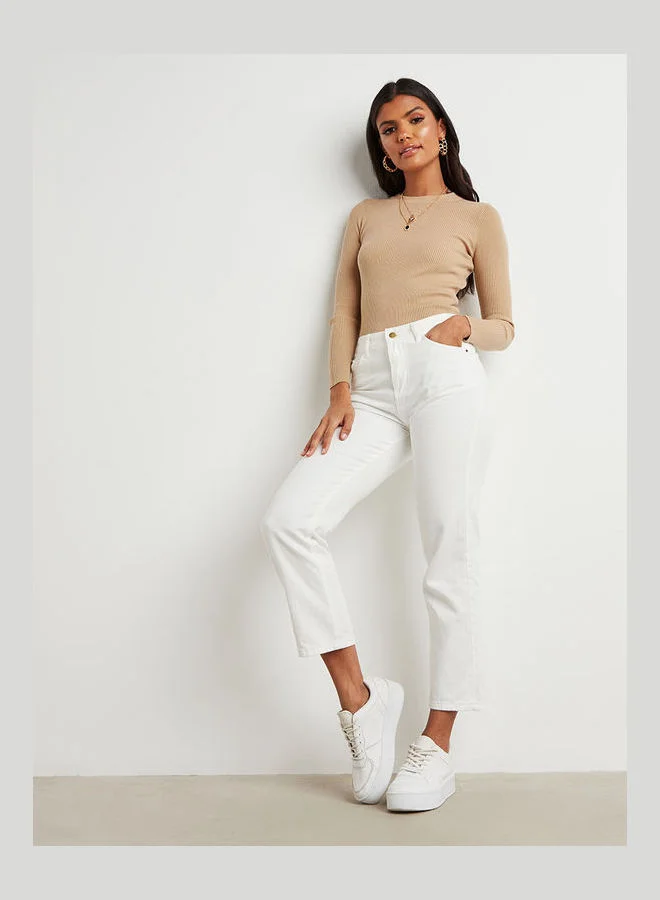 Closet By Styli Ribbed Fitted Sweater Beige