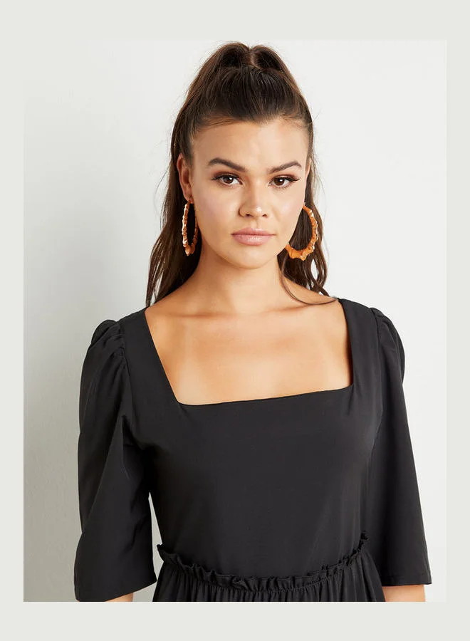 Closet By Styli Solid Pattern Square Neck A-Line Maxi Dress Black