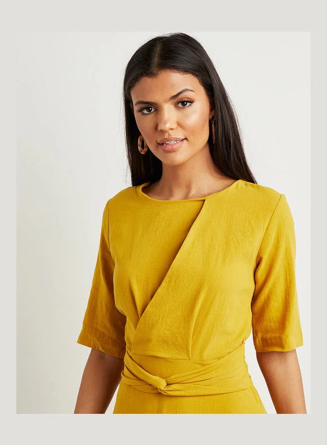 Closet By Styli Knot Waist Detail A-Line Dress Mustard