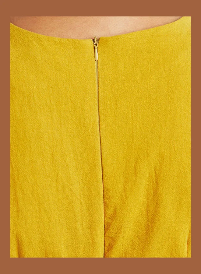 Closet By Styli Knot Waist Detail A-Line Dress Mustard