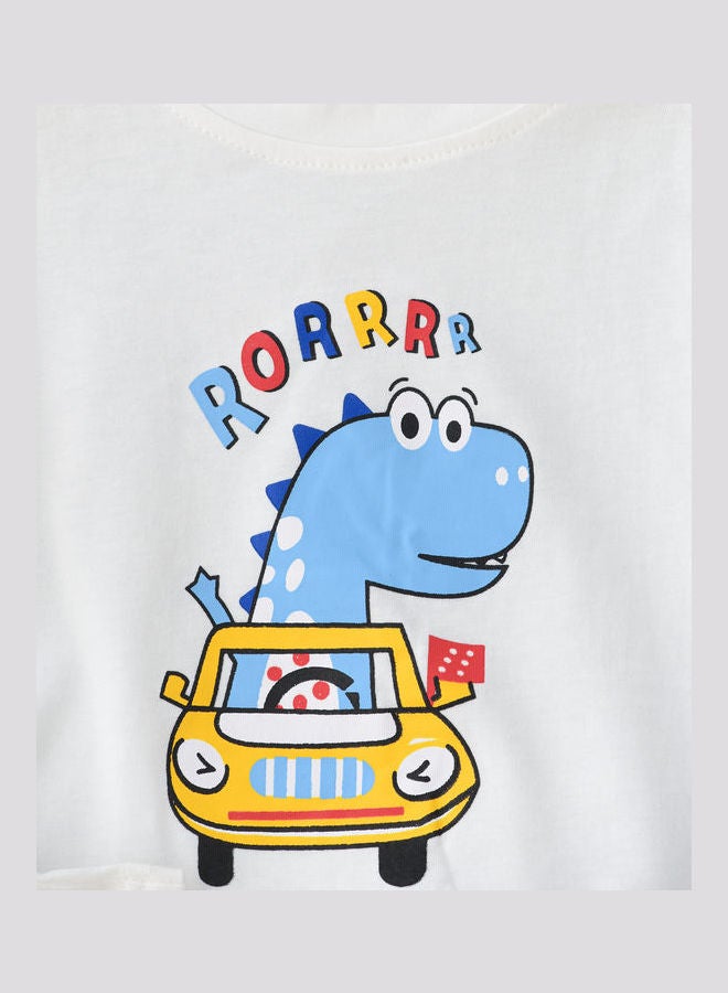 babyqlo Dino Printed T-Shirt And Shorts Set White/Beige  - Image 4