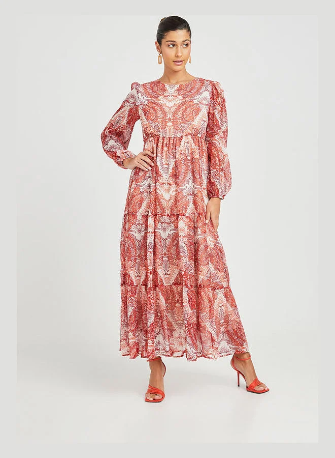 Closet By Styli Floral Paisley Print Tiered Maxi Dress Multicolour