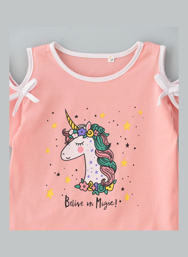 babyqlo Unicorn Printed Top And Skirt Set White/Pink  - Image 3
