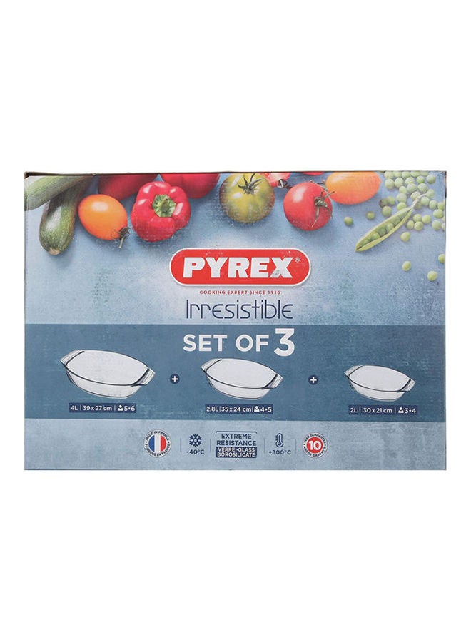 PYREX Set Of 3 Oval Roasters With Holder Clear ‎30.81 x 25.44 x 8.7cm - Image 2