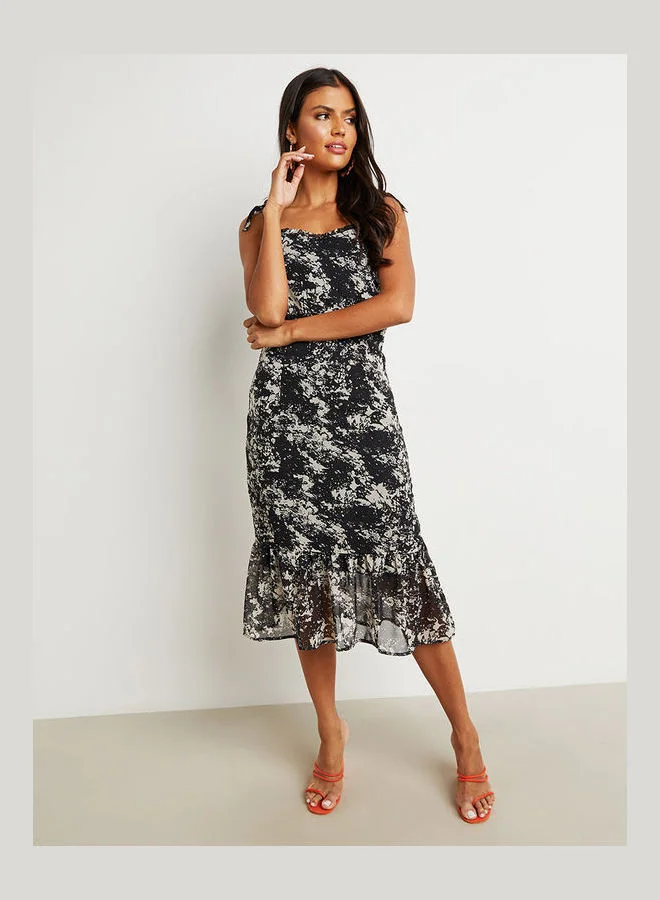 Closet By Styli Dyed Pattern Midi Dress Black/White