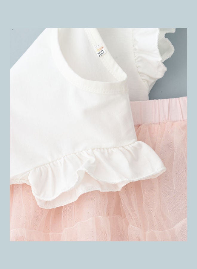 babyqlo - Unicorn Printed Top And Ruffle Layer Skirt Set White/Pink - Image 1