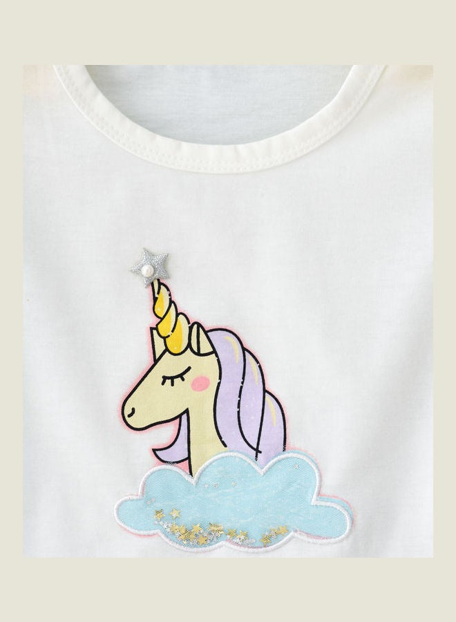 babyqlo - Unicorn Printed Top And Ruffle Layer Skirt Set White/Pink - Image 1