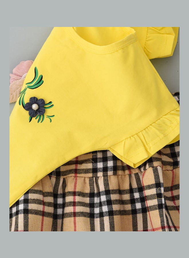 babyqlo Flower Embroidered Top And Checked Skirt Set Multicolour  - Image 4