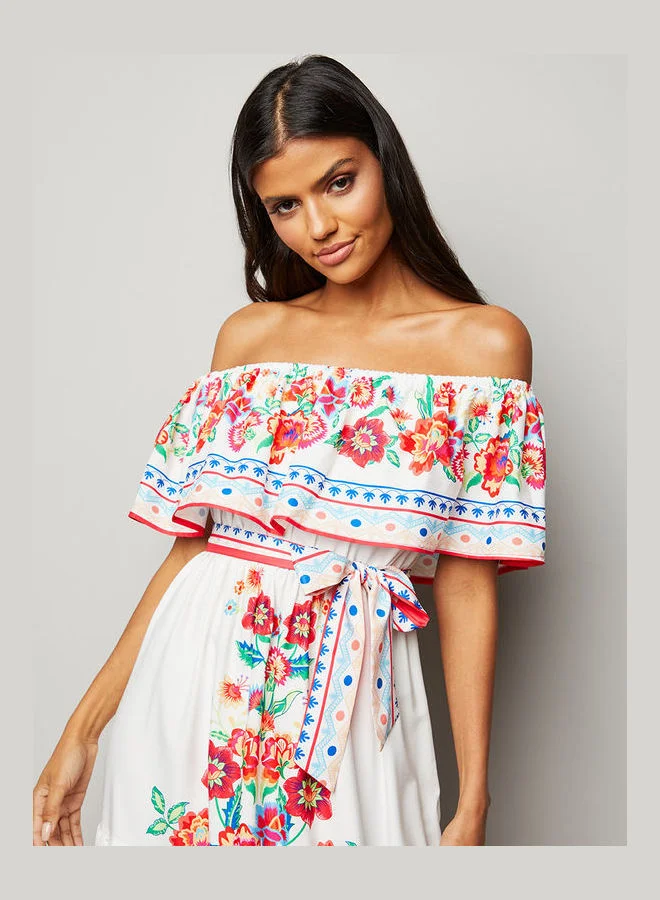 Closet By Styli Floral Embroidered Printed A-Line Maxi Dress Multicolour