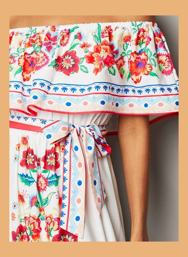 Closet By Styli Floral Embroidered Printed A-Line Maxi Dress Multicolour