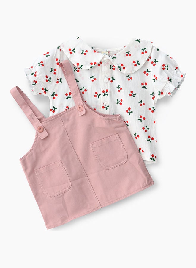 babyqlo - Peter Pan Collared T-Shirt And Dungaree Set Multicolour - Image 1