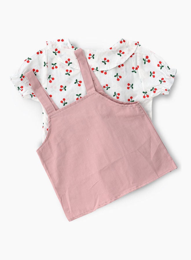 babyqlo - Peter Pan Collared T-Shirt And Dungaree Set Multicolour - Image 1