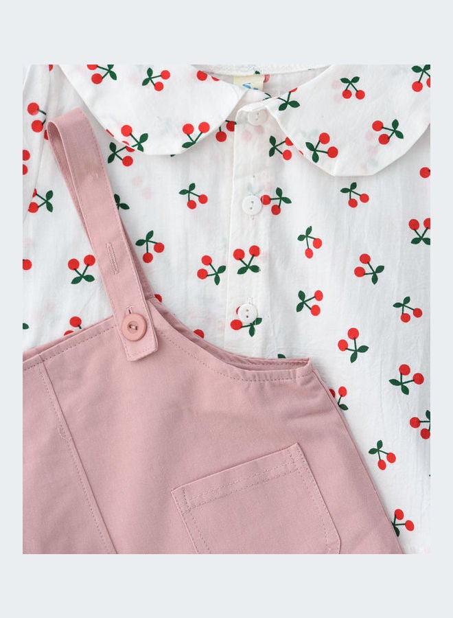babyqlo - Peter Pan Collared T-Shirt And Dungaree Set Multicolour - Image 1