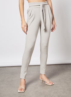 Belted Taper Fit Pants Grey
