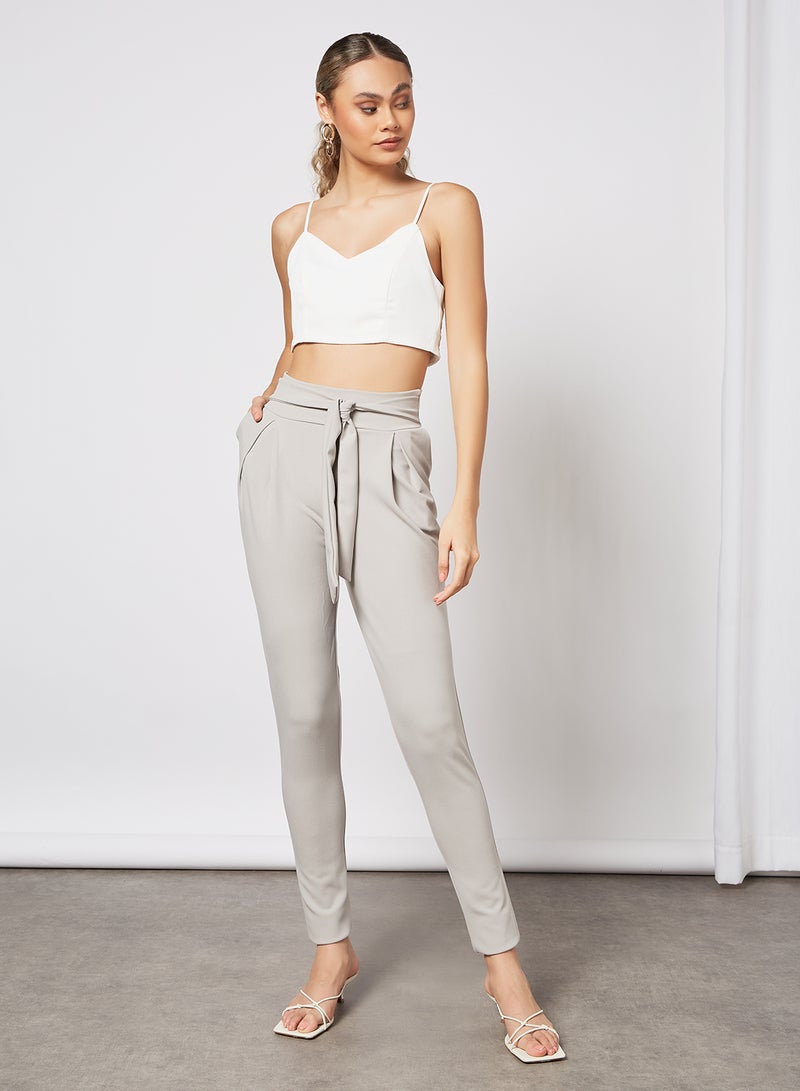 FEMME LUXE - Belted Taper Fit Pants Grey - Image 1
